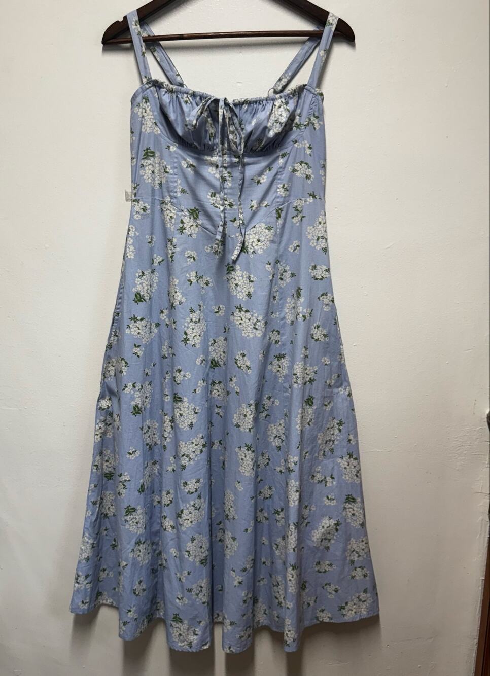 Sim & Sam Floral Maxi Empire Waist Dress M Blue Cotton Sundress Cottagecore Y2K